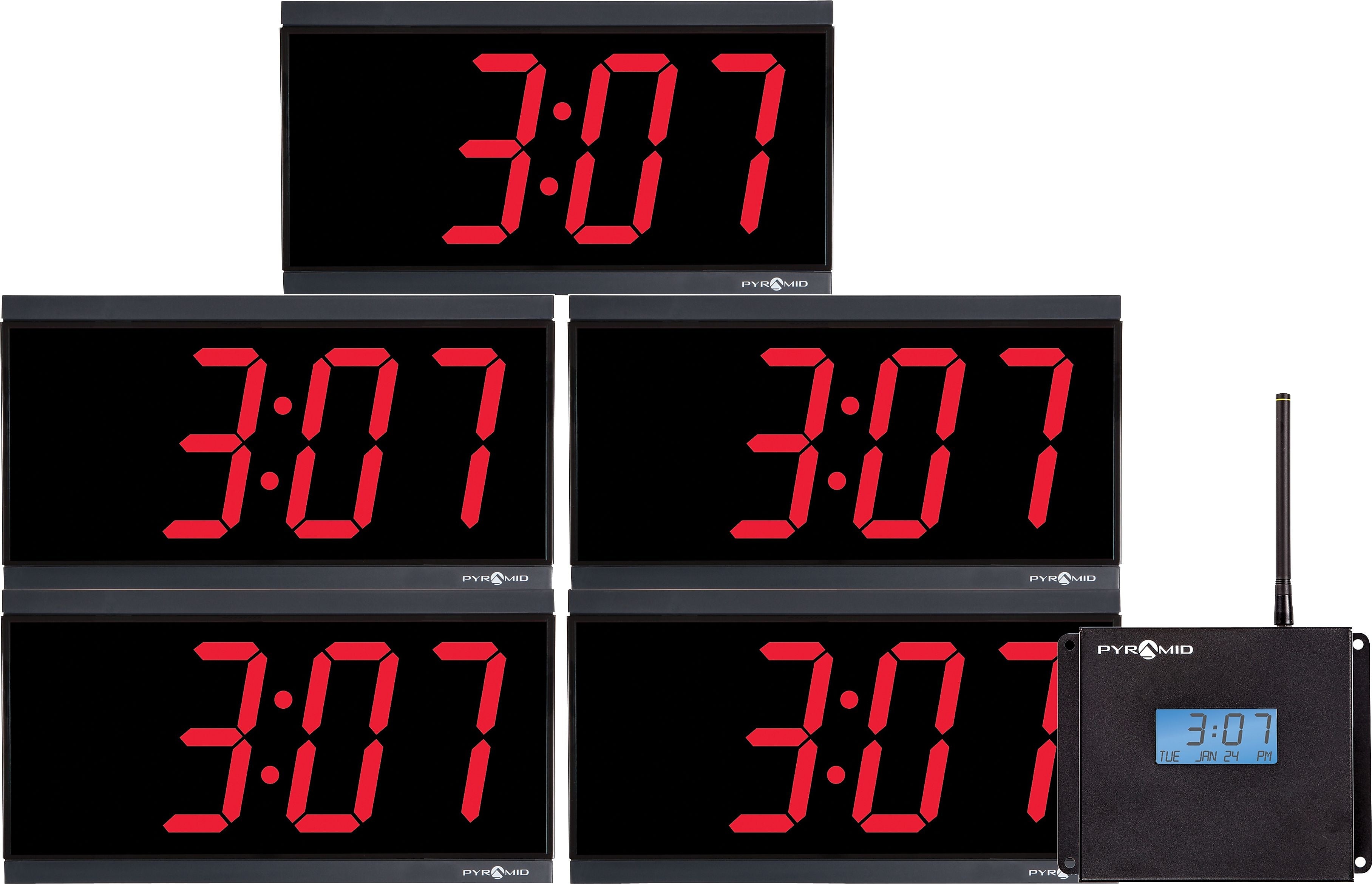 Pyramid TimeTrax™ RF 900MHz Wireless Digital Clock Bundle, Black Bezel/Red LED Digits, 4" Digits