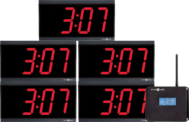 Pyramid TimeTrax™ RF 900MHz Wireless Digital Clock Bundle, Black Bezel/Red LED Digits, 4" Digits