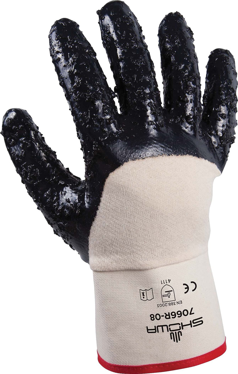 SHOWA® 7166R Cotton Liner Nitrile Coated Nitrile Work Gloves, Blue, 12/Pack (845-7166R-10)