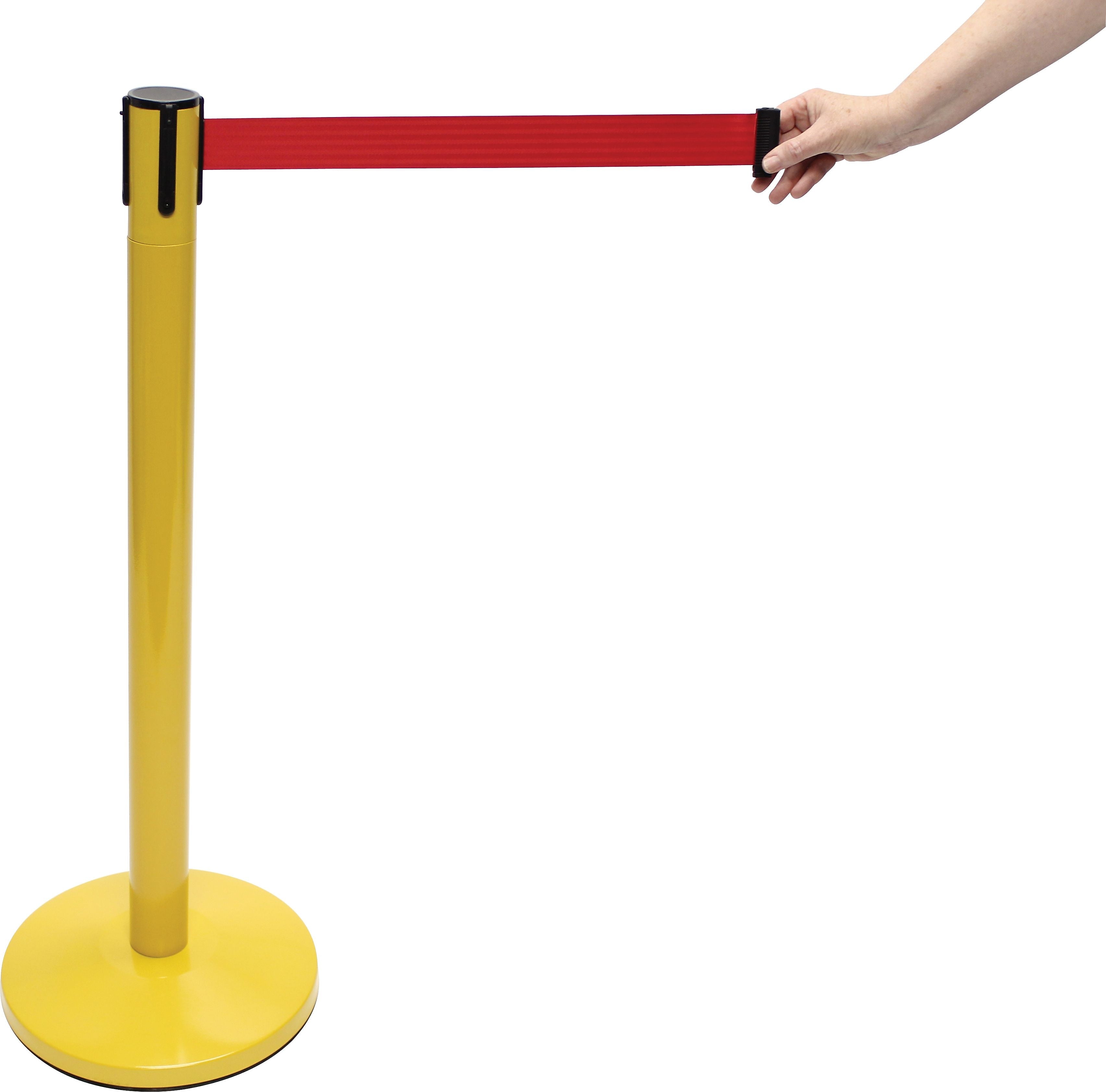 Accuform Signs® Blockade Retractable Belt Tape Barrier, Yellow Post/Red Belt Tape, Each