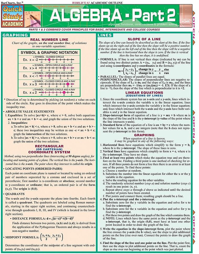 QuickStudy Laminated Algebra Reference Set, 8.5" x 11" (9781423215882)