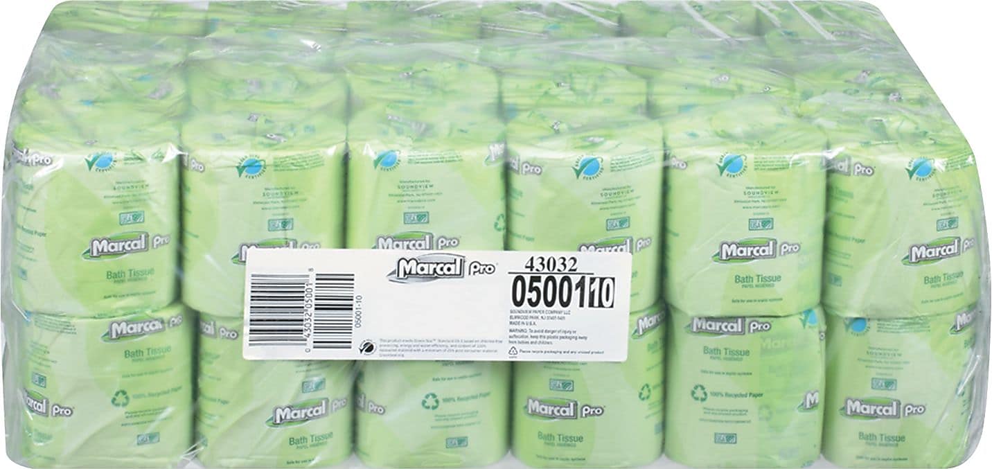 Marcal 100% Recycled Bath Tissue, Two-Ply, White, 504 Sheets/Roll, 48 Rolls/Carton (MRC5001)