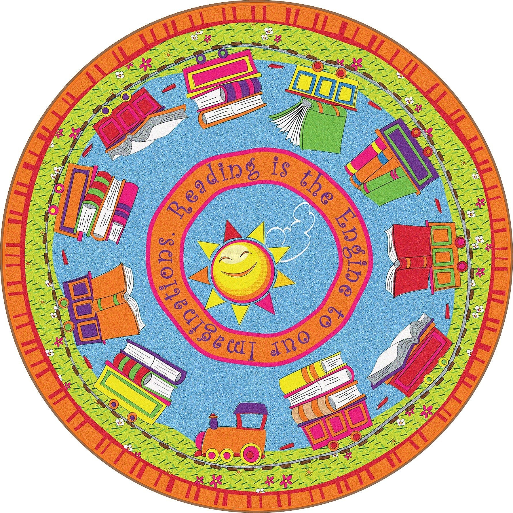 Flagship Carpets Circle Time Rug, Reading Is the Engine to Our Imagination, 12' Round