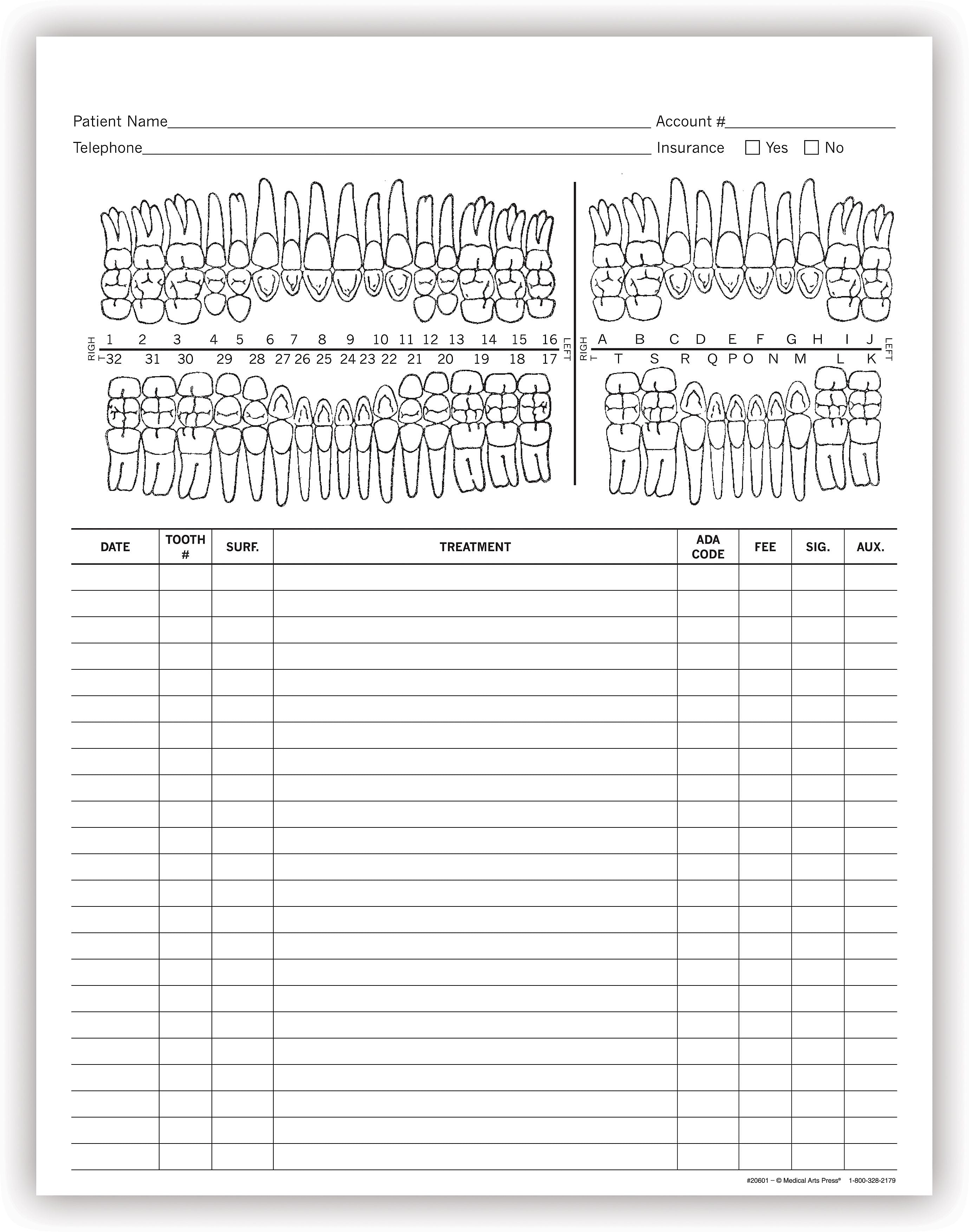 Medical Arts Press Dental Treatment Notes, Tooth Chart, 250/Pack (20601RL)