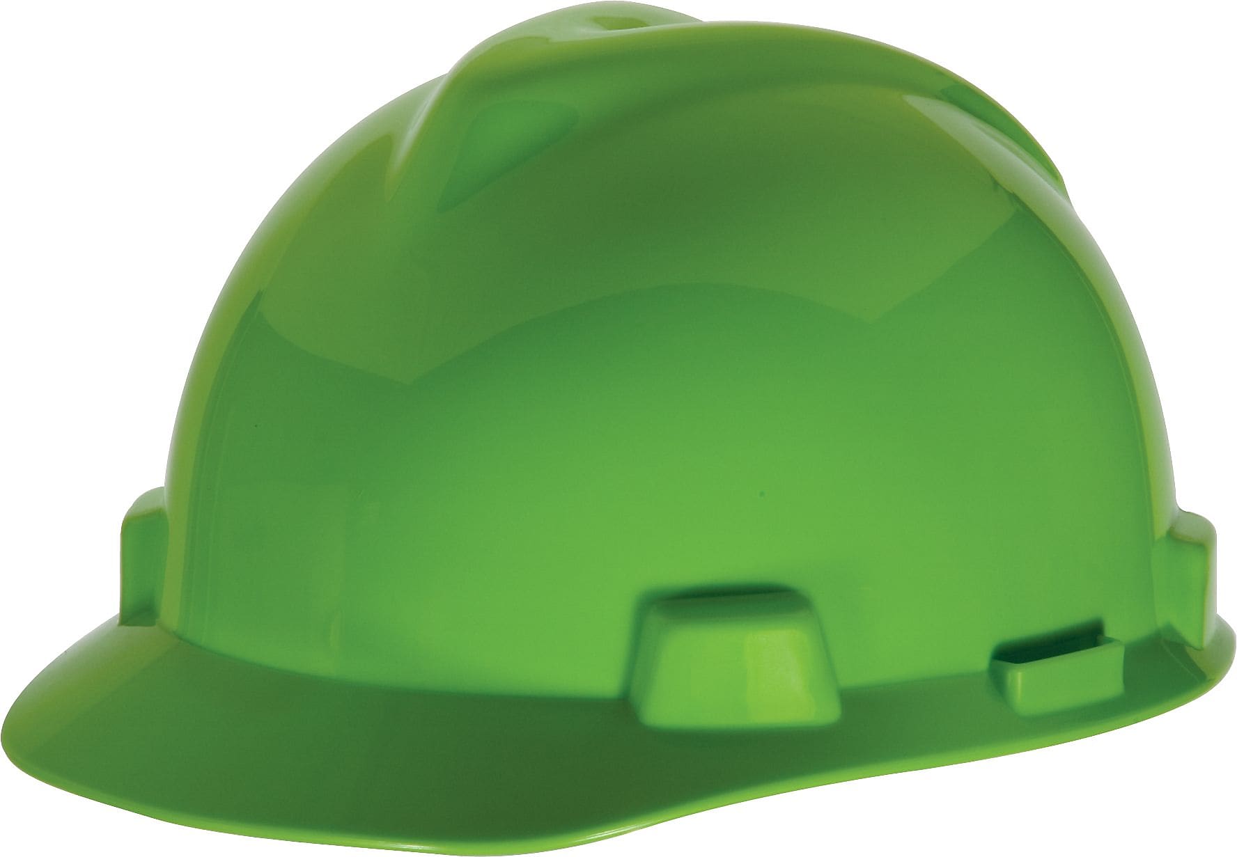 Mine Safety Appliances V-Gard 4-Point Ratchet Suspension Short Brim Safety Helmet, Fluorescent Green (454-815565)