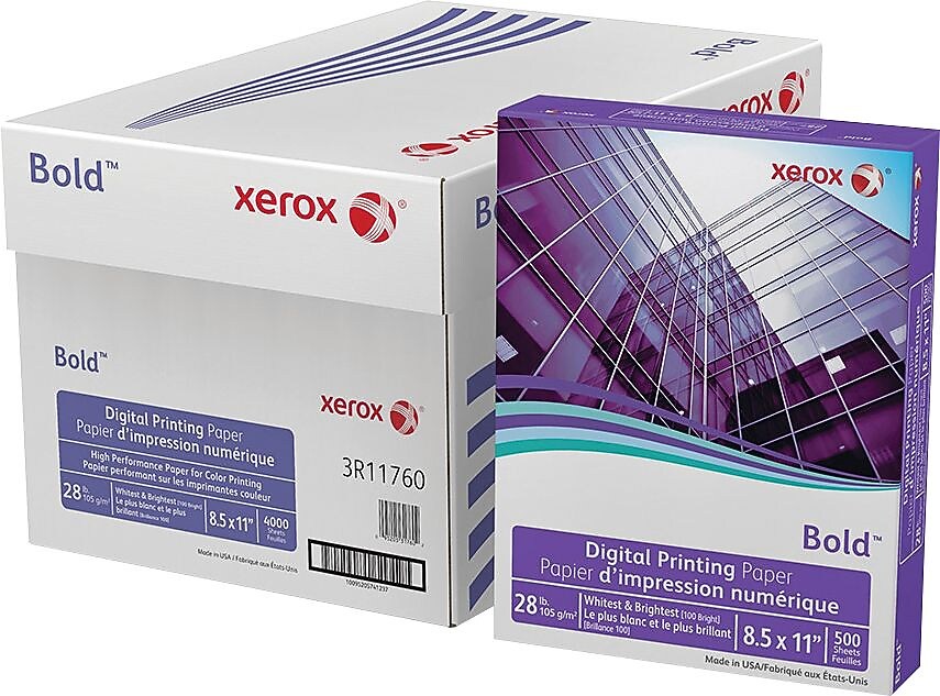 Xerox® Bold™ Digital Printing Paper, 28 lb. Text, 8 1/2" x 11", Ream, 4000/CT