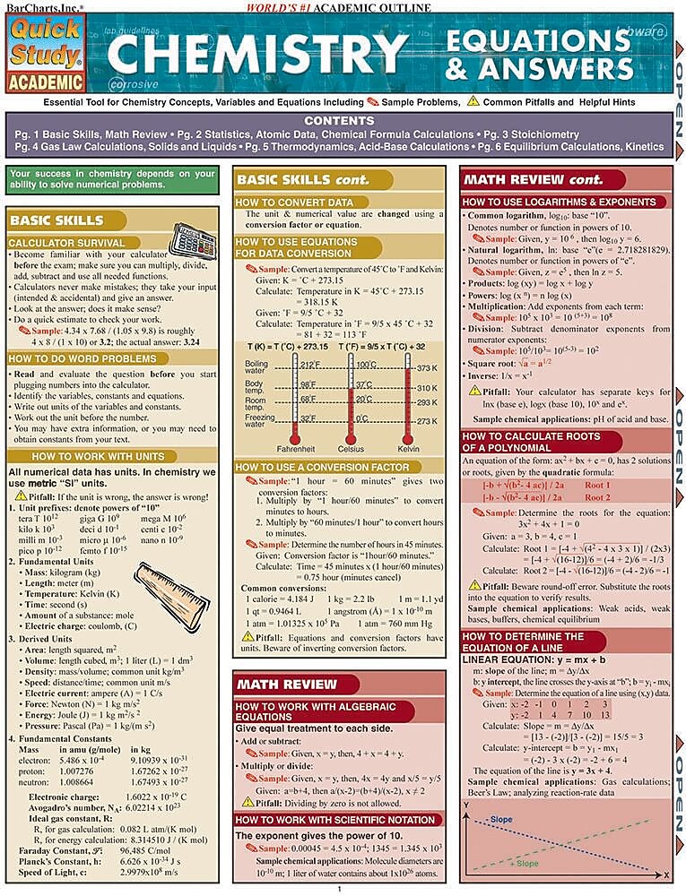 QuickStudy Chemistry Nonmagnetic Charts, 8.5" x 11", 3/Pack (9781423230298)