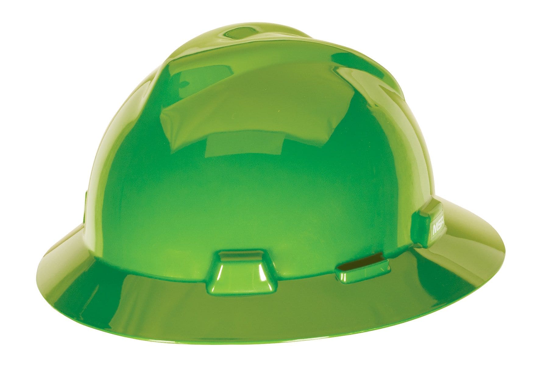 Mine Safety Appliances V-Gard Polyethylene Ratchet Suspension Full Brim Hard Hat, Fluorescent Green (454-815570)
