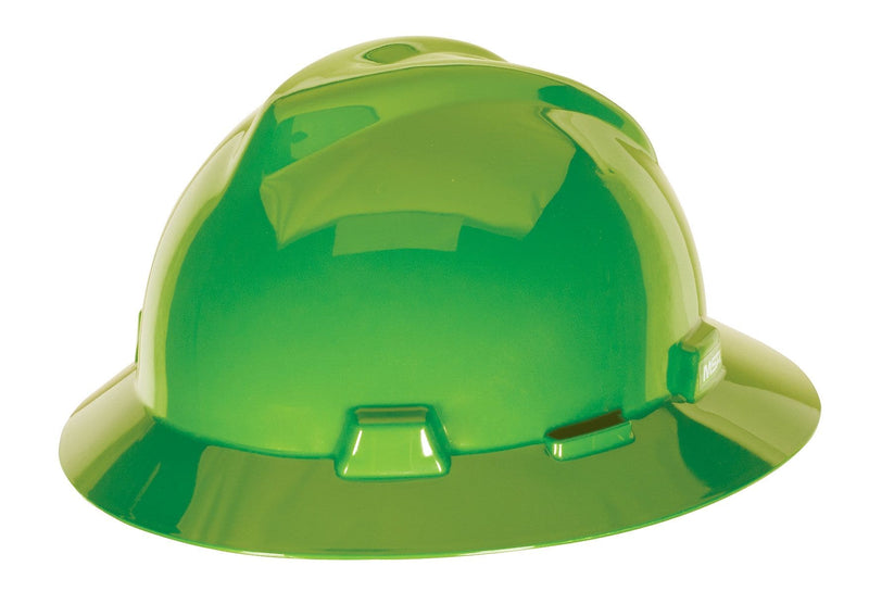 Mine Safety Appliances V-Gard Polyethylene Ratchet Suspension Full Brim Hard Hat, Fluorescent Green (454-815570)