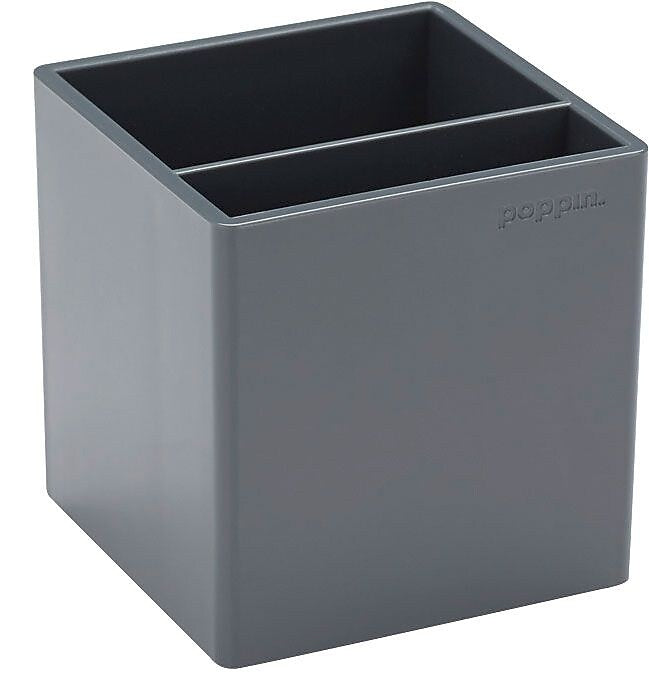Poppin 2 Compartment Plastic Pen Cup, Dark Gray (102703)