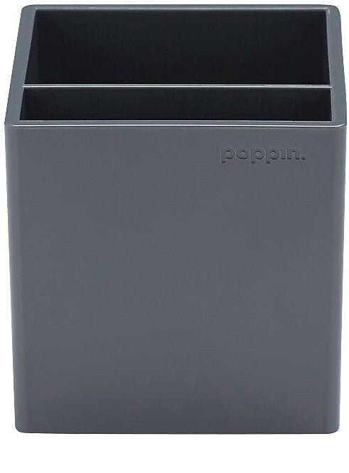 Poppin 2 Compartment Plastic Pen Cup, Dark Gray (102703)