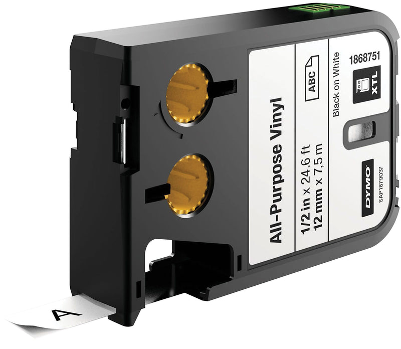 DYMO XTL 1868751 All-Purpose Vinyl Label Maker Tape, 1/2" x 24-6/10', Black on White (1868751)