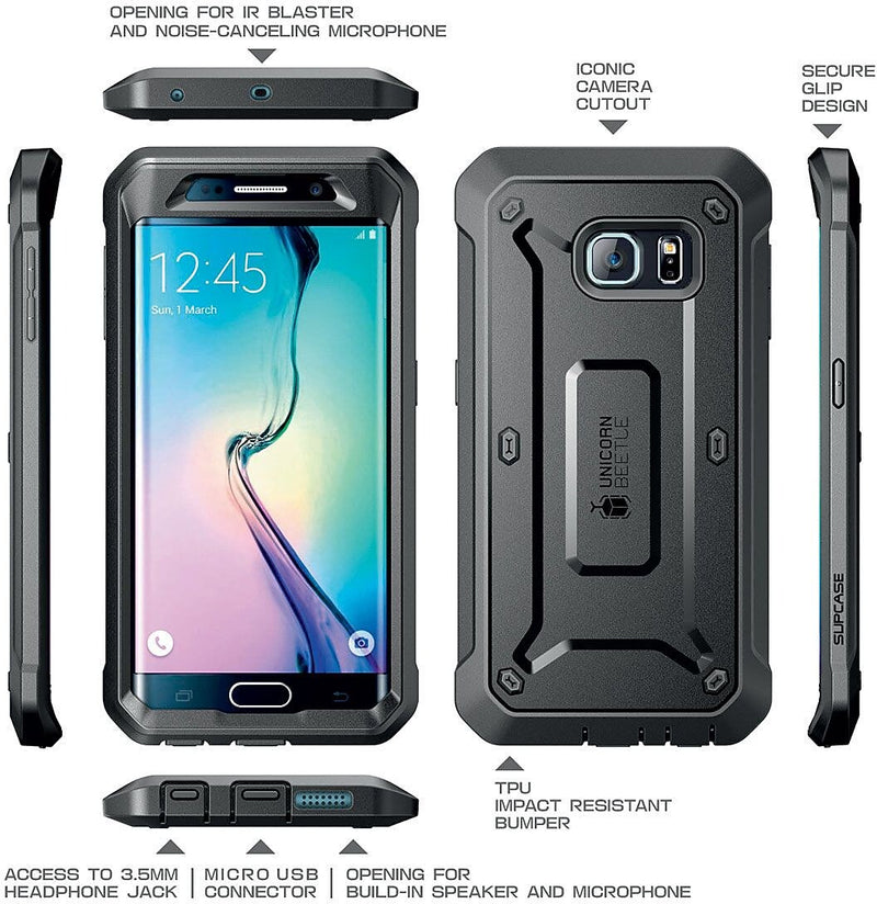 SUPCASE Samsung Galaxy S6 Edge Case - Unicorn Beetle Pro Rugged Holster Case - Black/Black