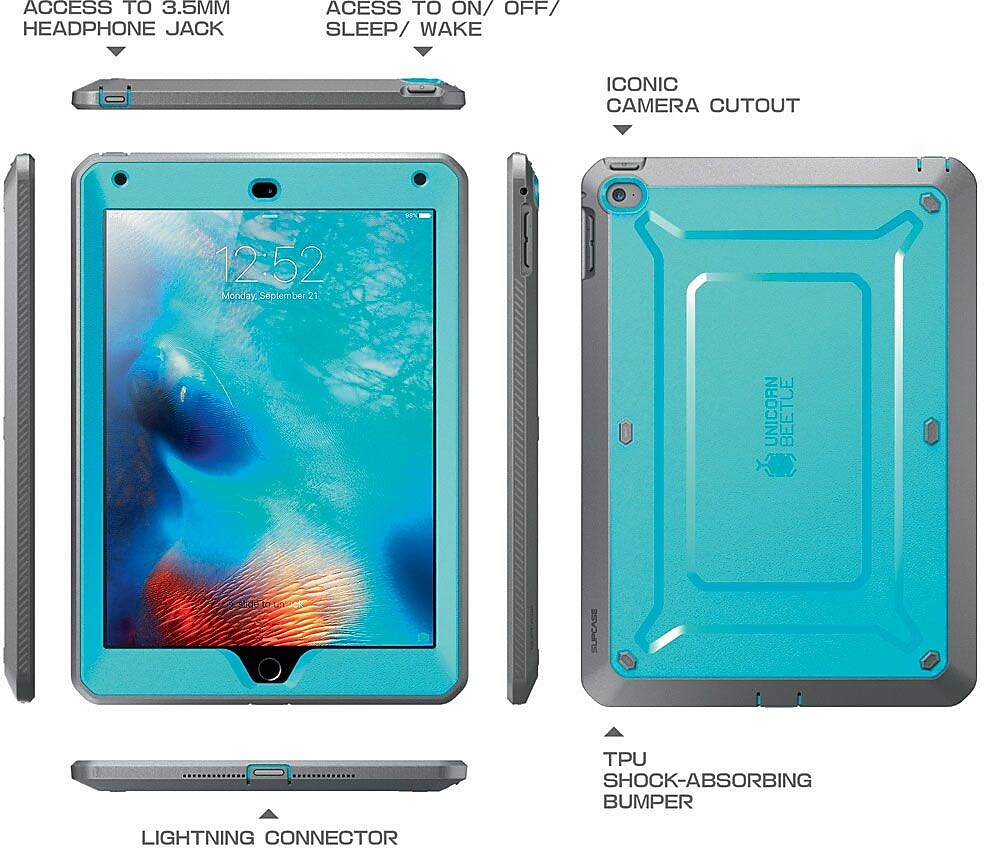 SUPCASE Unicorn Beetle Pro Rugged Case for Apple iPad Mini 4, Blue/Black