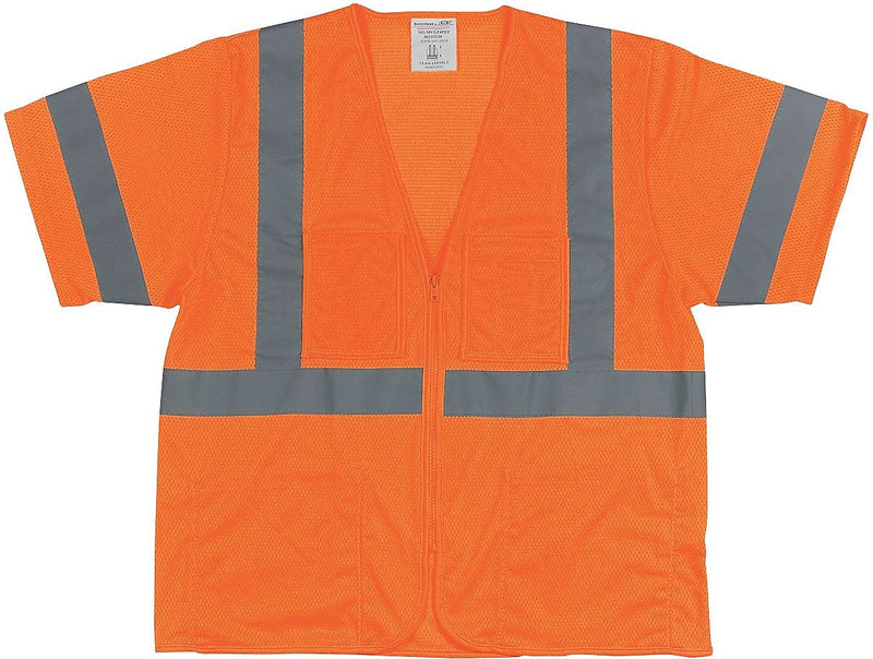 Protective Industrial Products High Visibility Safety Vest, ANSI/ISEA 107-2015 Class 3, Type R, Orange, Medium, 10/Pack