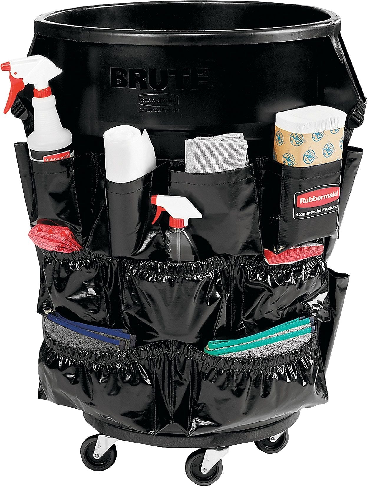 Rubbermaid Brute 12-Pocket Cleaning Cart Organizer, Black Nylon (RCP1867533CT)