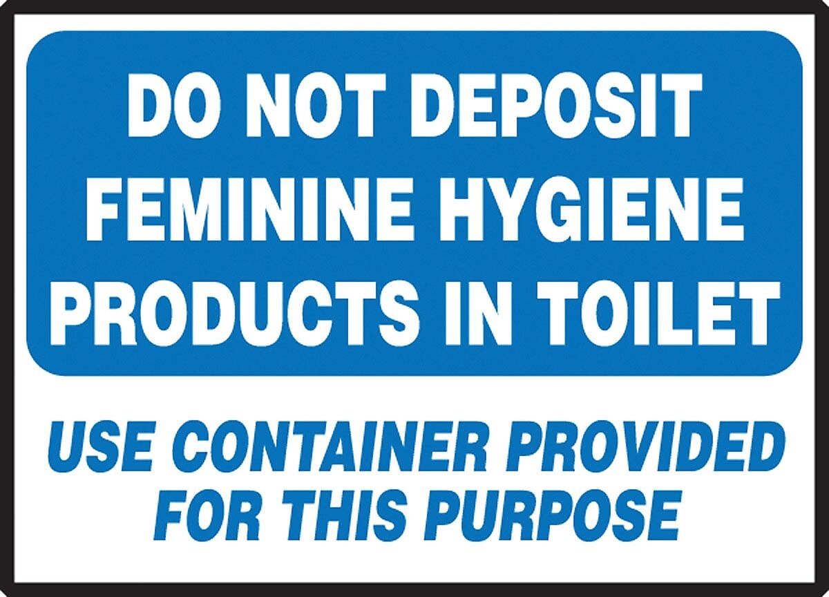 Accuform Safety Label, DO NOT DEPOSIT FEMININE HYGIENE PRODUCTS IN TOILET, 3 1/2" x 5", Adhesive Dura-Vinyl (LRST516XVE)