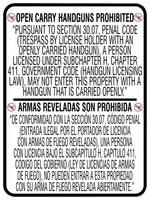 Accuform Spanish-Bilingual Texas 30.07 Safety Sign, OPEN CARRY HANDGUNS PROHIBITED, 24" x 18", Dura-Plastic (MACC509XT)