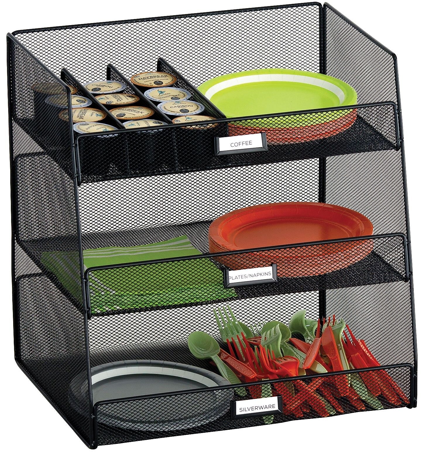 Safco Onyx Hospitality Break Room Organizer, 3-Tier, Black (3293BL)