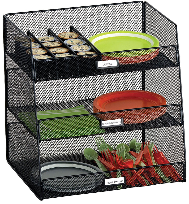 Safco Onyx Hospitality Break Room Organizer, 3-Tier, Black (3293BL)
