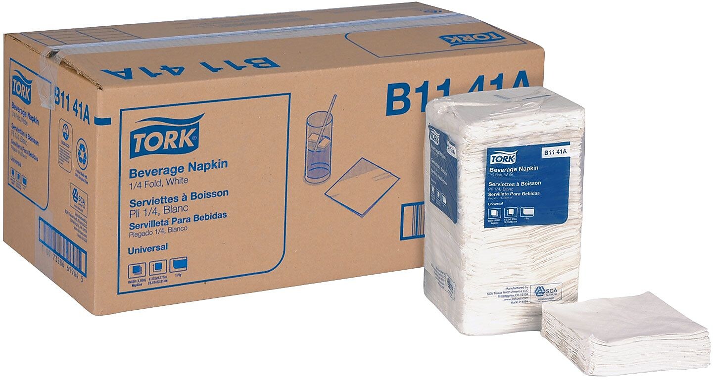 Tork Beverage Napkin, 1-ply, White, 500 Napkins/Pack, 8/Carton (TRKB1141A)