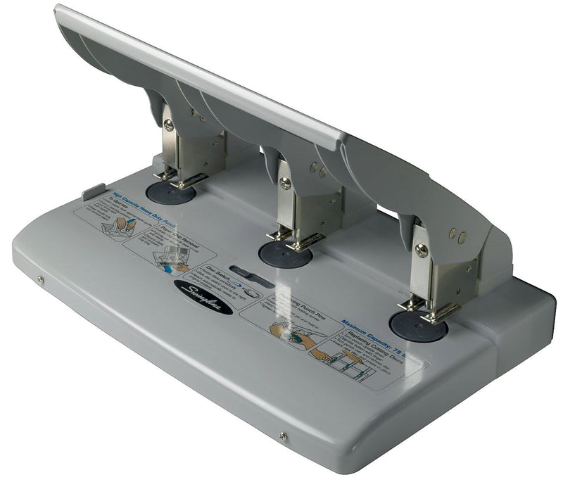 Swingline Heavy Duty Desktop 3-Hole Punch, 75 Sheet Capacity, Silver/Gray (74550C)