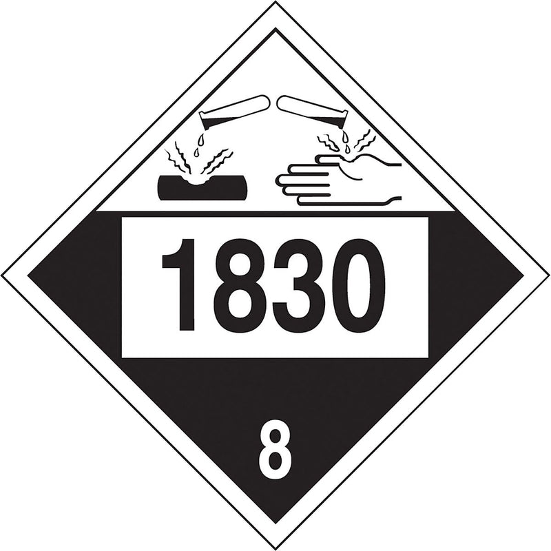 Accuform 4-Digit DOT Placard, "1830" Hazard Class 8 , 10.75" x 10.75", Adhesive Vinyl, 25/Pack (MPL781VS25)