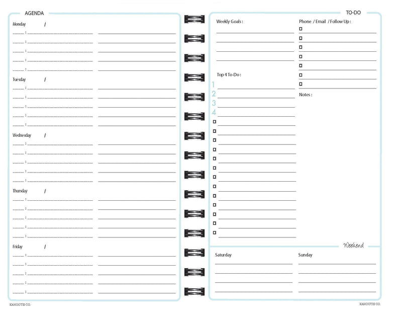 Kahootie Co Weekly Planner, 6" x 9", Teal (ITKWT)