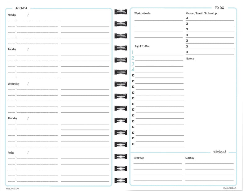 Kahootie Co Weekly Planner, 6" x 9", Teal Polka Dot (ITKWTPD)