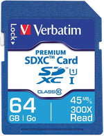 Verbatim Premium 64GB SDXC Memory Card, Class 10, UHS-I (44024)