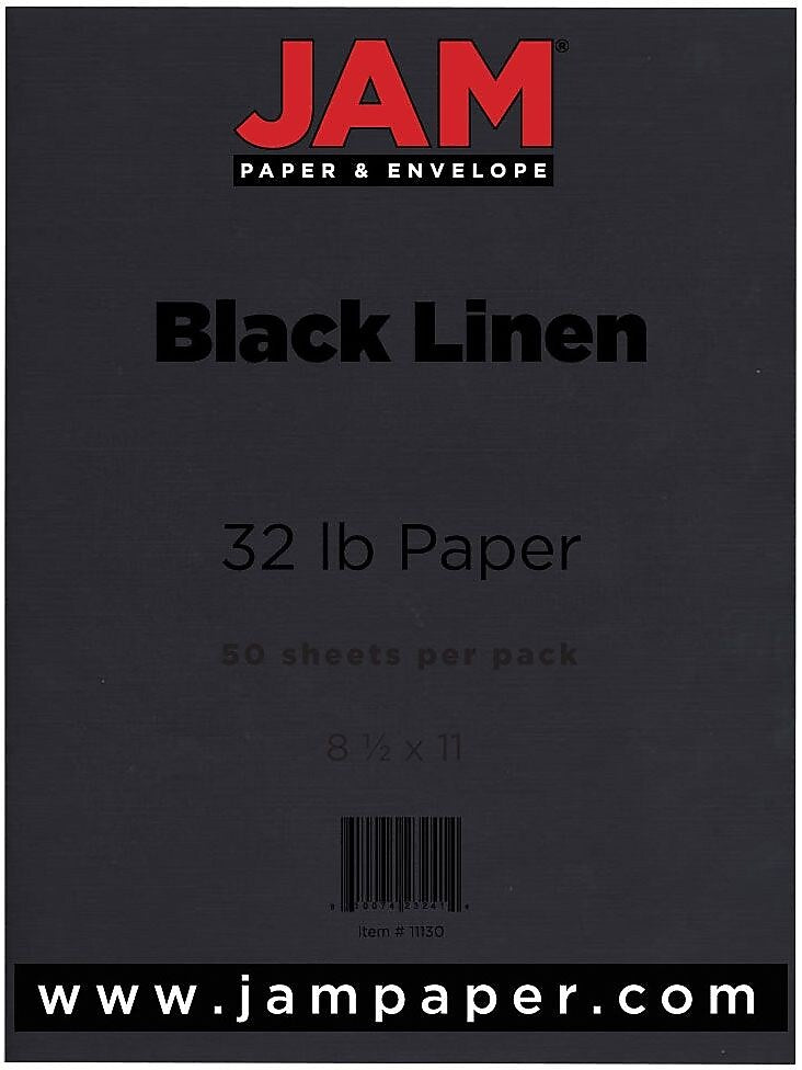 JAM Paper 30% Recycled Matte 8.5" x 11" Color Copy Paper, 32 lbs., Black Linen, 50 Sheets/Pack (11130)
