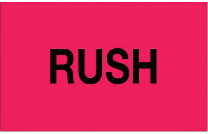 Decker Tape Rush Label 2" x 3", Fluorescent Red, 500/Roll (DL3222B)