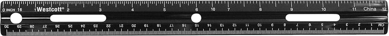 Westcott KleenEarth Recycled 12" Plastic Standard Ruler, Black (41015)