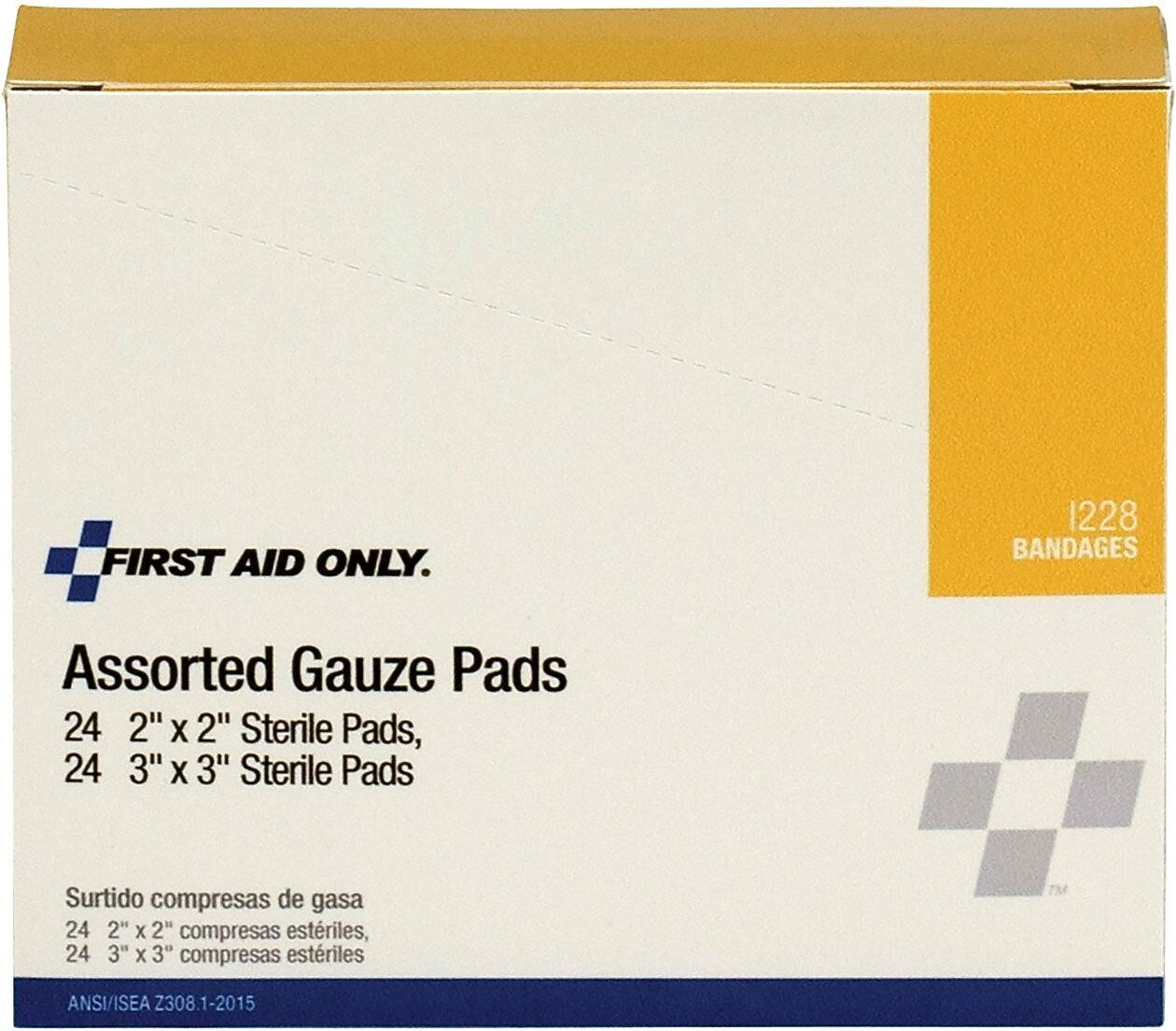 First Aid Only  2" x 2"/3" x 3" Sterile 8-12-Ply Gauze Pads, 24/Pack, 2 Packs/Box (I228)