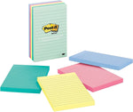 Post-it Notes, 4" x 6", Beachside Café Collection, Lined, 100 Sheet/Pad, 5 Pads/Pack (MMM6605PKASTCT)