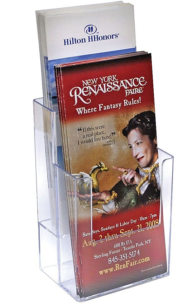 Azar Brochure Holder, 4.25" x 7", Vertical, Table Top, Clear, Plastic, 2/Pack (252032)