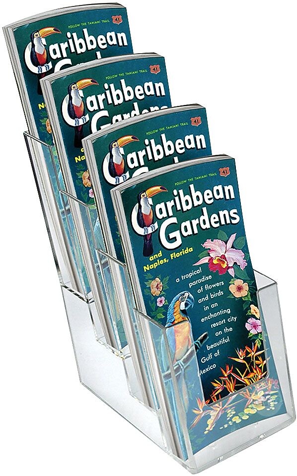 Azar Brochure Holder, 4.25" x 10", Vertical, Table Top, Clear, Plastic, 2/Pack (252388)