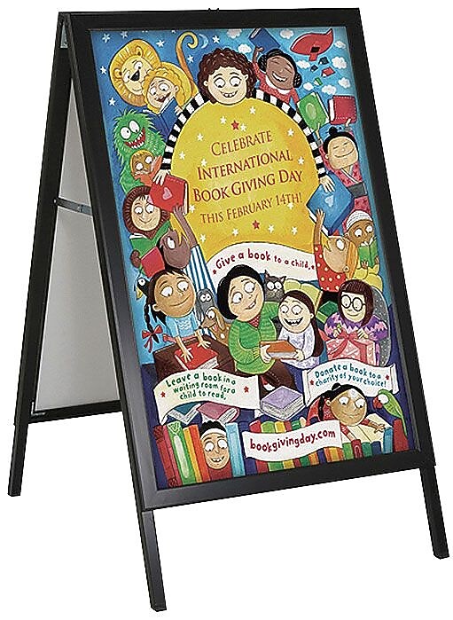 Azar Sign Holder, 23.75" x 36", Vertical, Freestanding, Black, Metal (300246)