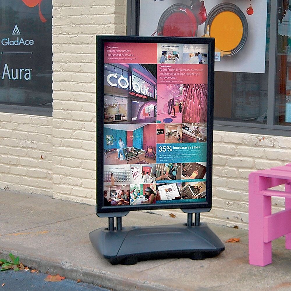 Azar Sign Holder, 26" x 43", Vertical, Freestanding, Black, Acrylic (300249)