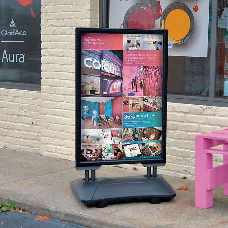 Azar Sign Holder, 26" x 43", Vertical, Freestanding, Black, Acrylic (300249)