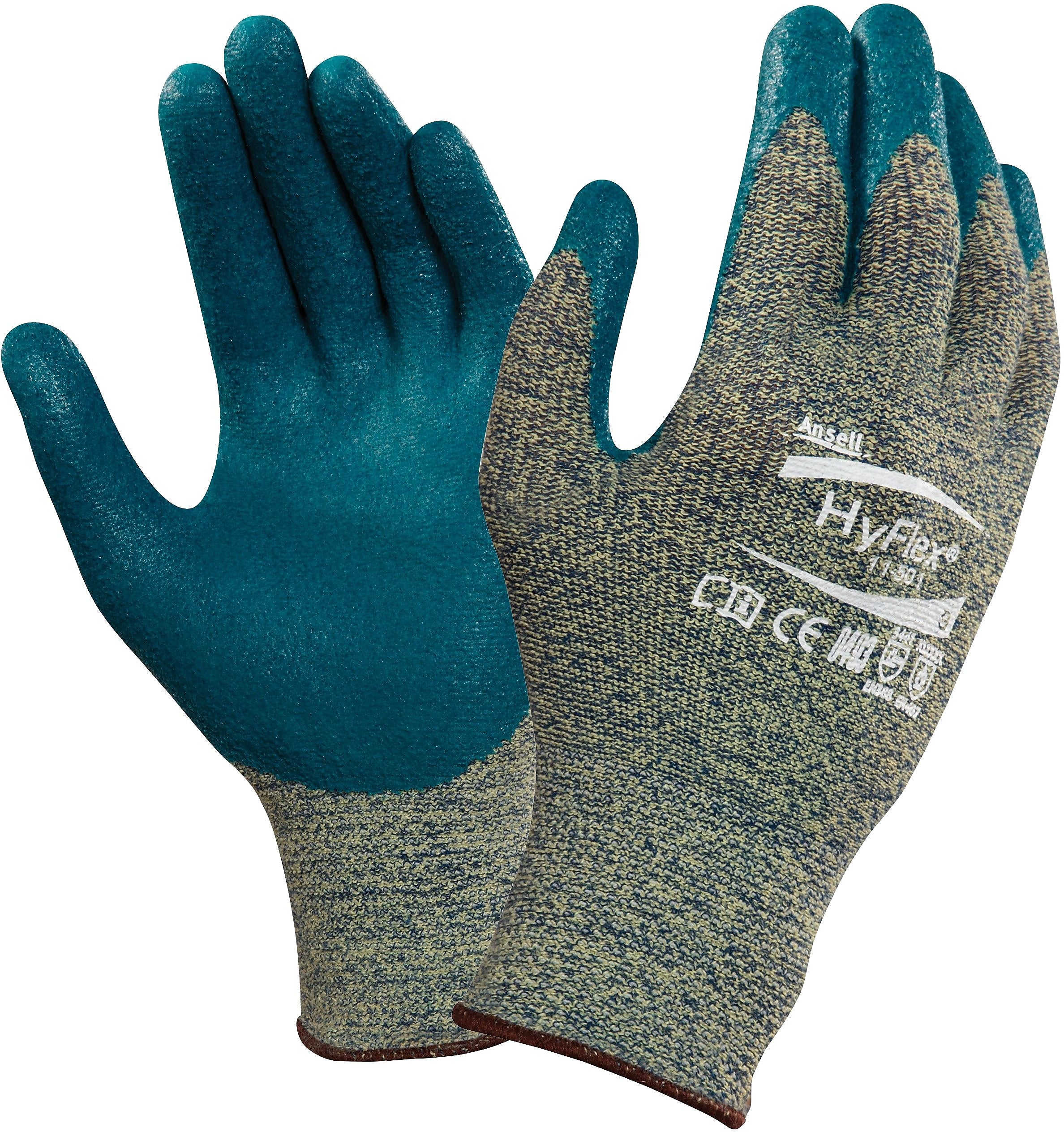 Ansell HyFlex DuPont™ Kevlar Lining Foam Nitrile Cut Resistant Gloves, Green/Blue, Size 9 (012-11-501-9)