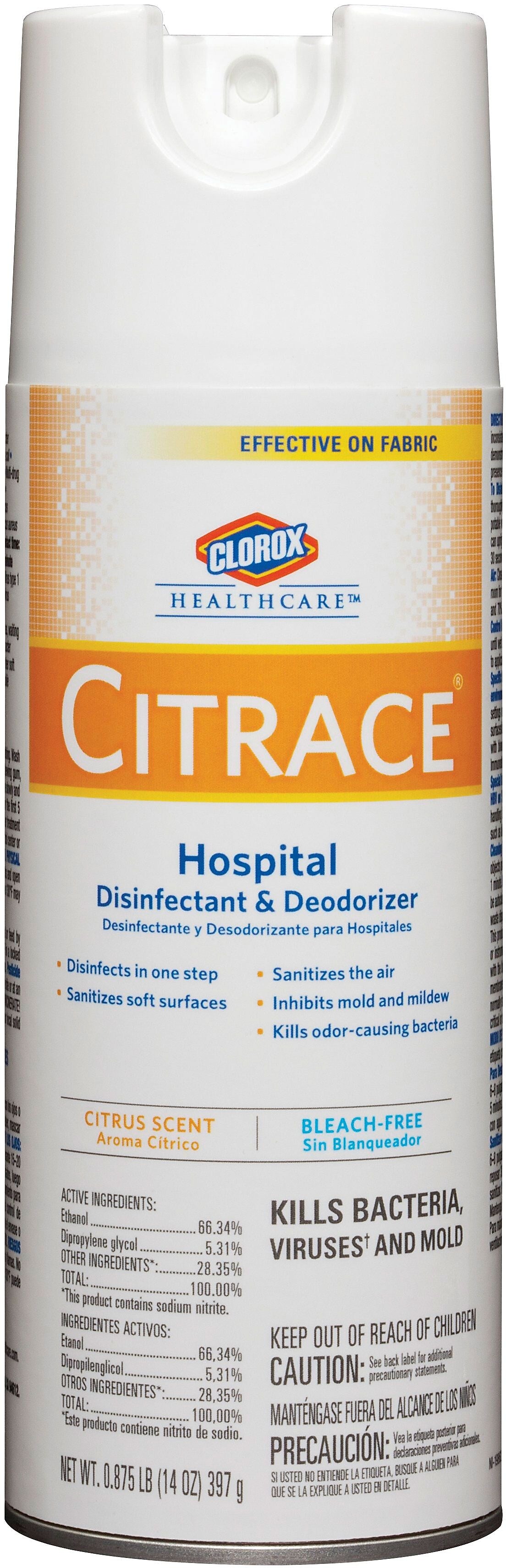 Clorox Healthcare Citrace Hospital Disinfectant & Deodorizer, Aerosol Spray, Citrus, 14 Ounces (CLO49100)