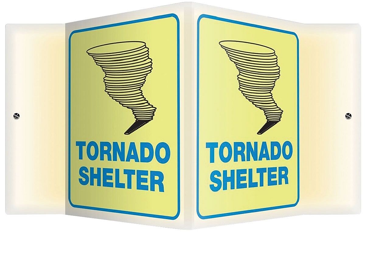 Accuform 3D Projection Sign, "Tornado Shelter", 6" x 5", Blue/Black on Glow (PSP354)
