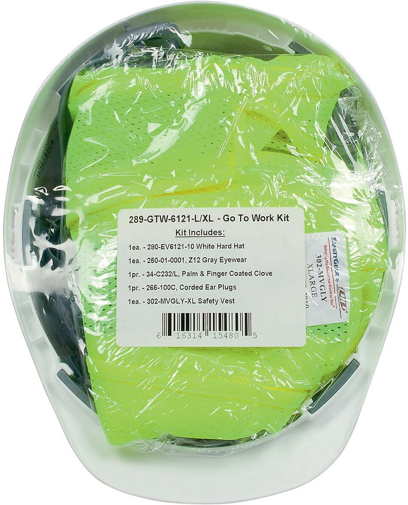 PIP Whistler Pre-Packed PPE Kit, HP241 Hat, Safety Eyewear, Earplugs, Gloves and Vest, XL/XXL, 8/Carton (2273682)