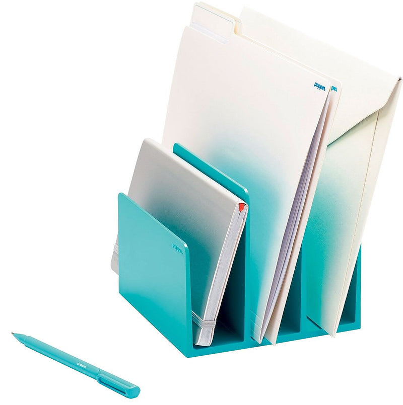 Poppin Fin 3 Compartment Plastic File Organizer, Aqua (102747)