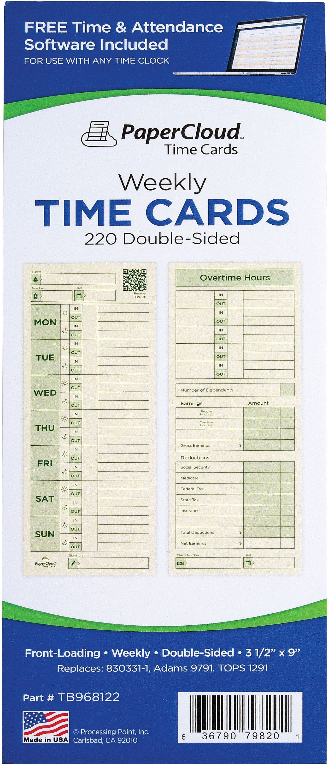 PaperCloud Weekly, Double Sided, 3 1/2 x 9, 220 pk, (TB968122)