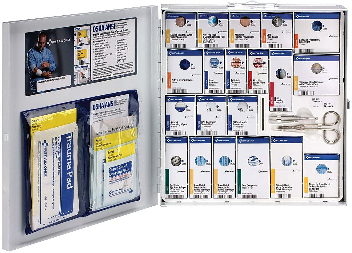 SmartCompliance Food Service Metal First Aid Cabinet without Medication, ANSI Class A, 50 People, 261 Pieces (746006-021)
