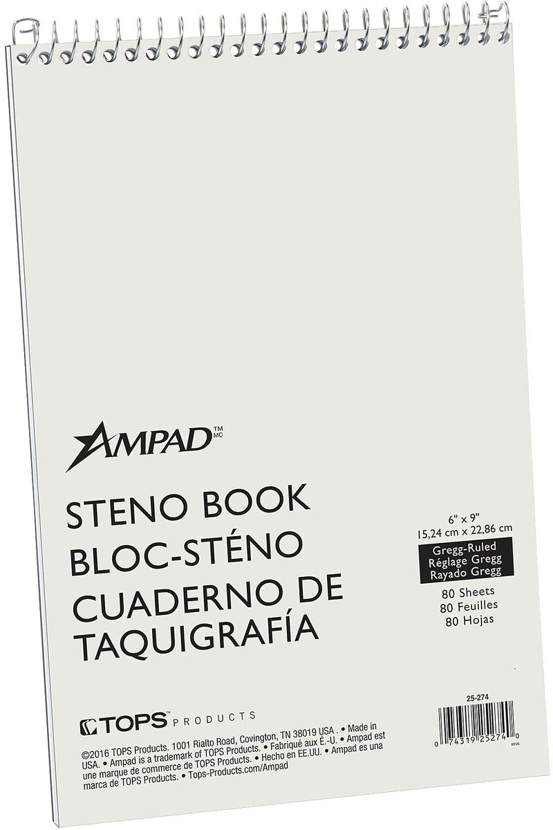 Ampad Steno Notebook, 6" x 9", Gregg Ruled, Greentint, 80 Sheets/Pad, 72 Pads/Carton (25-274)