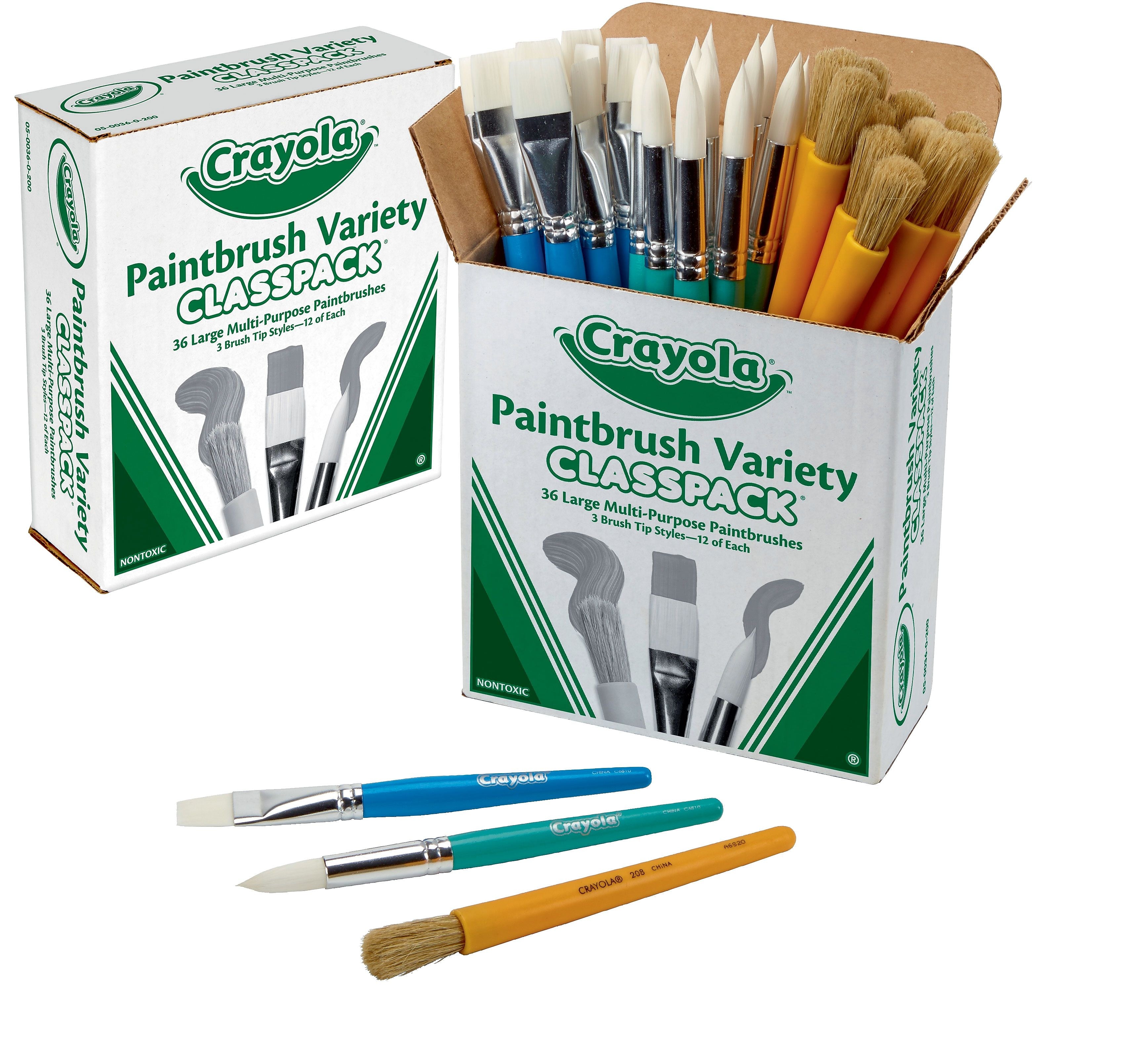 Crayola Classpack Short Handle Mixed Media Synthetic Bristle Variety Brushes, 36/Pack (05-0036)