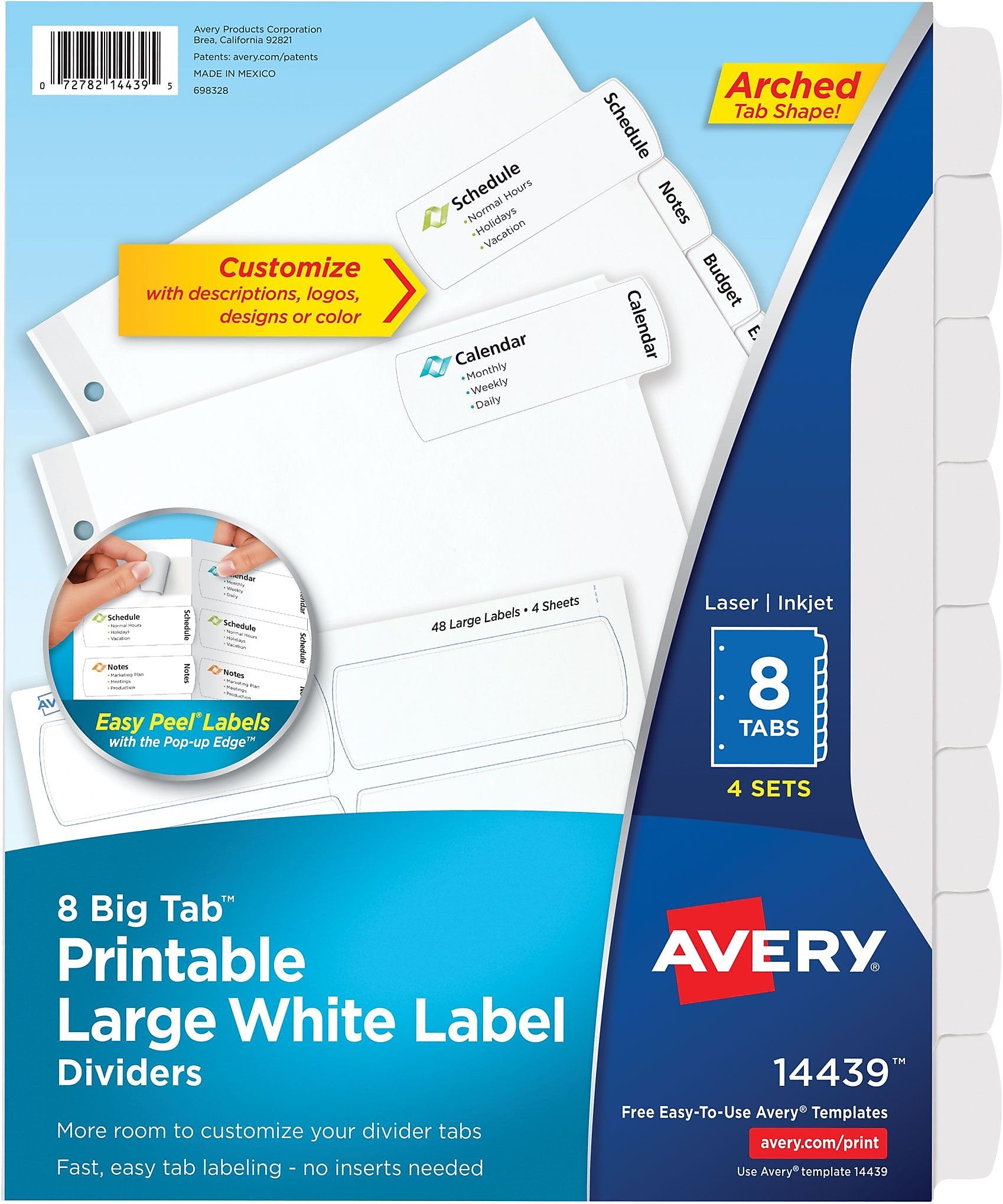 Avery Big Tab Printable Paper Dividers with Large White Labels, 8 Tabs, White, 4 Sets/Pack (14439)